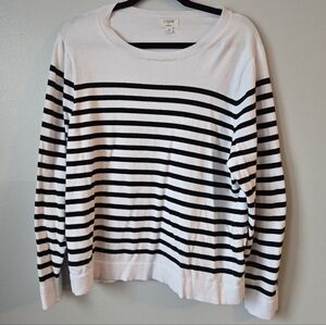 J. Crew 100% Cotton White & Black Horizontal Striped Lightweight Knit Sweater